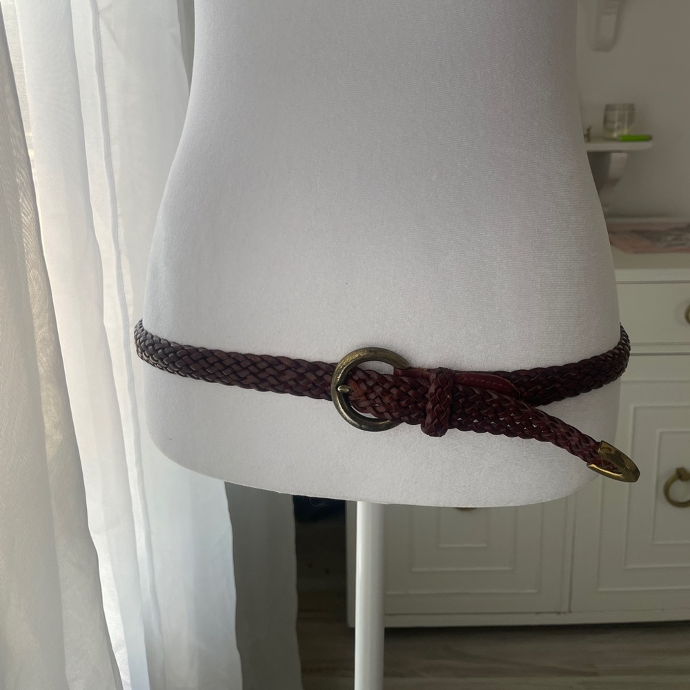 Braided Brown‎ Leather Waist Belt with Brass Ring by Talbots size L
